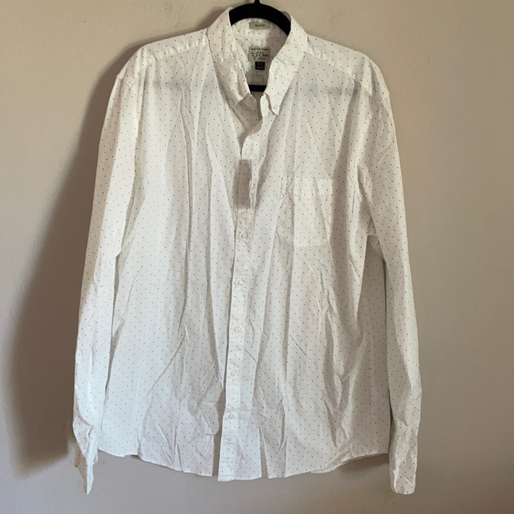 J Crew Secret Wash Shirting Mini Polka Dot Classic Button Down Shirt NWT